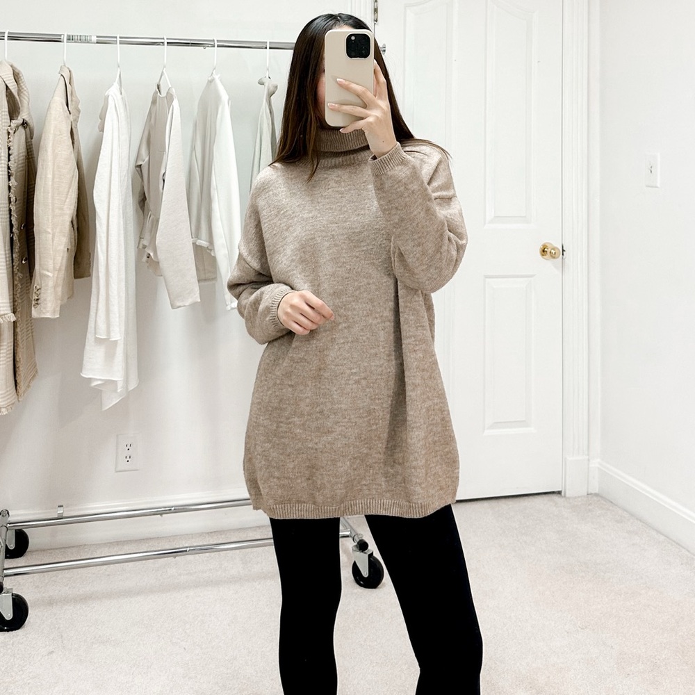Princess Polly Oversized Turtleneck Sweater in Taupe Beige